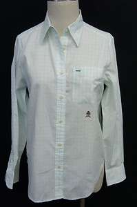 Tommy Hilfiger Green & White Plaid Long Sleeve Button Down Blouse Sz 6