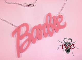 BARBIE SCRIPT NEW PINK NECKLACE PENDANT SIL CHN PUNK EMO DOLL  