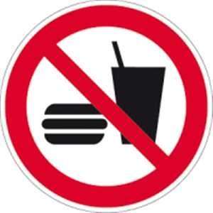 Schild Essen und Trinken verboten 20cm Ø Alu gemäß ISO 7010, P022 