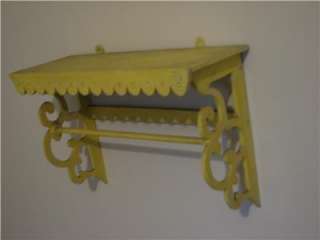 Vintage Shabby Yellow Cottage Shelf with Towel Bar  