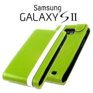 Flip Case Handy Klapp Tasche Samsung I9100 Galaxy S2 SII Grün Weiss 