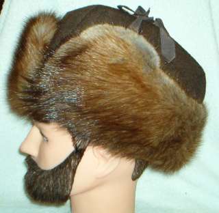1960s Canadian Mountie RCMP STYLE   MENS MUSKRAT FUR HAT   Size LARGE 