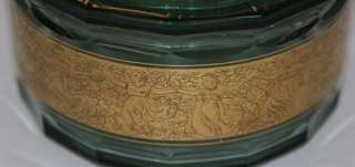 MOSER KARLSBAD LIDDED CUT GLASS BOX ETCHED GOLD RELIEF  