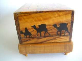 Antique Olive Wood Judaica Music Cigarette Box  