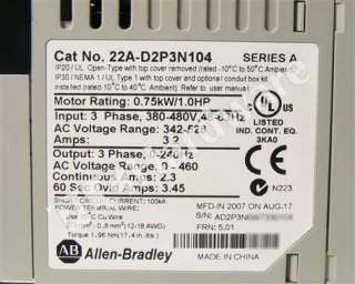 Allen Bradley 22A D2P3N104 PowerFlex 4 AC Drive 480V/2.3A/1HP *60 DAYS 