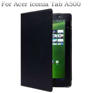 Black Leather Stand Case Cover for ACER ICONIA TAB A500  