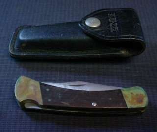 BUCK 110 SINGLE BLADE FOLDING KNIFE W/ LEATHER CASE SEE  