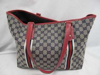 Gucci Beige Monogram Canvas Red Leather Handle/Trim Large Tote Bag 