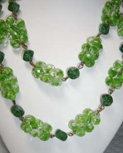 Vintage Art Glass Green GRAPE Cluster Bead Necklace 28  