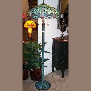 Stained Glass Blue Dragon Fly Floor Lamp Heavy Base  