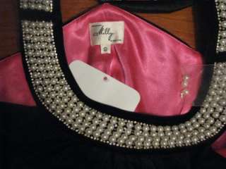 NWT Milly Tiffany Velvet Black Dress Faux Pearl 12  