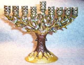 Brown Enamel Tree of Life~Star David~Hanukkah Menorah Candle Holder 
