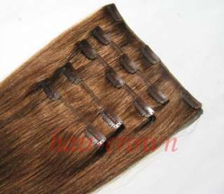 15 Clip In Remy Human Hair Extensions Medium Brown #6  