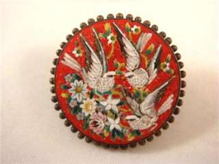 Vintage Micro Mosaic Pin/Brooch 3 Birds Signed *WOW  