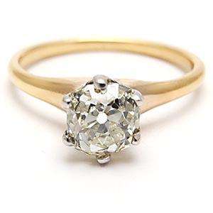 Antique Old Miner Cut Diamond Solitaire Engagement Ring Solid 14K Gold 