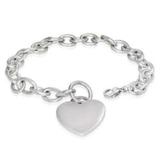   Stainless Steel Engravable Love Heart Charm Oval Link Bracelet  