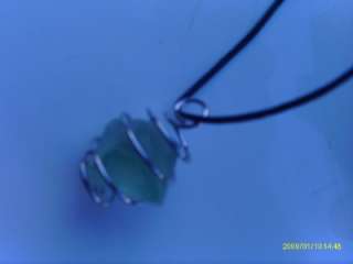 Natural Fluorite Octahedron Crystal Coil Pendant   Cord  
