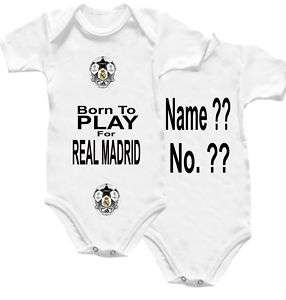 Real Madrid Football Baby Shirt Onesie Babygro Name No  