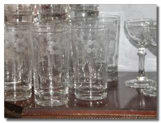 20 Vintage Etched Floral Crystal Glass Goblets Tumblers  
