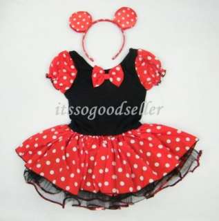 Girl Minnie Mouse Pary Fancy Costume Ballet Tutu Dress+Ear 2 10Y Kids 
