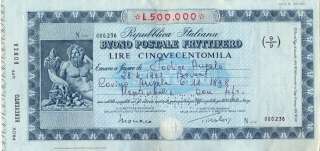BUONO POSTALE FRUTTIFERO REPUBBLICA DA 500.000 LIRE  