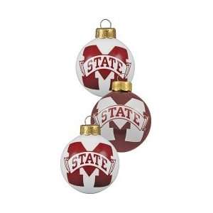  Mississippi State Bulldogs 3 Piece Glass Ball Ornament Set 
