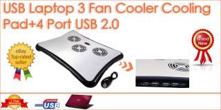 USB 2.0 Cooler Cooling Pad 3 Fan LED 4 Port Hub For Laptop Netbook 