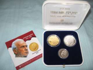 ISRAEL 1995 YITZHAK RABIN SET 1oz PURE GOLD +2 SILVER COINS  