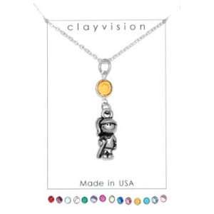 Clayvision Softball/Baseball Girl Charm Necklace with Birthstone/Team 