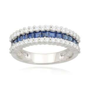 14k White Gold Classic Blue Sapphire Diamond Ring (1/3 cttw, I J Color 