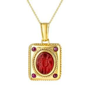   14k Yellow Gold Red Venetian Cameo with Rubys Pendant, 18 Jewelry