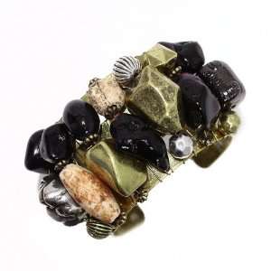 Fashion Stone Cuff Bracelet; 1.75L; Burnished Gold And Silver Metal 