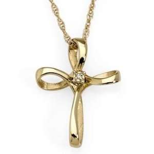  14kt Yellow Gold Cross Necklace With Diamond. 18 Jewelry