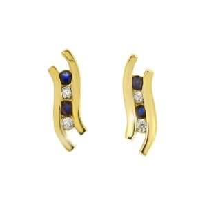  9ct Yellow Gold Diamond & Blue Sapphire Earrings Jewelry