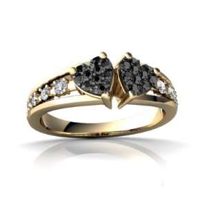  14K Yellow Gold Black Diamond Heart to Heart Ring Size 9 Jewelry