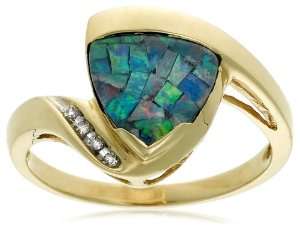    10k Yellow Gold Mosaic Opal and Diamond Ring, Size 5 Jewelry