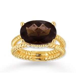    14k Yellow Gold 6 1/2 Carat Smokey Quartz Diamond Ring Jewelry