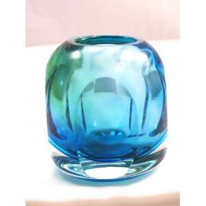 Glass Vase Mouth Blown Art Blue & Green Sommerso Vase K78  