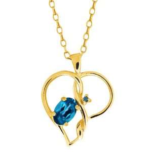  0.56 Ct Oval London Blue Topaz and Diamond Gold Plated 