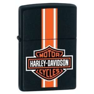Zippo Lighter Harley Davidson Logo With Orange Stripe On Black Matte 