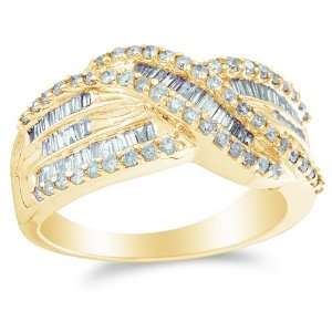 14K Yellow Gold Diamond Cross Over Wedding , Anniversary OR Fashion 