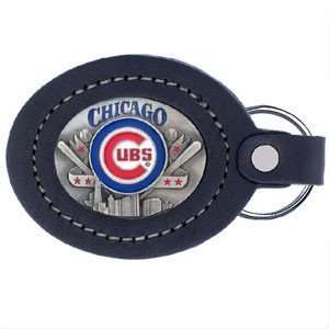 Chicago Cubs Large Leather/Pewter Key Ring   MLB Baseball Fan Shop 