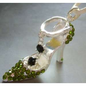   Crystal Quartz Alloy Metal Lady Shoe Pendant Necklace 