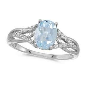  Oval Aquamarine and Diamond Cocktail Ring 14K White Gold 