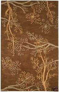 Area Rug Modern Brown Branches Leaves Wool 5x8, 8x10 other sizes 