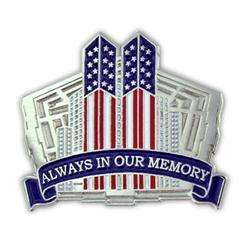 11 TWIN TOWERS WTC PENTAGON ALWAYS IN OUR MEMORY USA FLAG PIN  