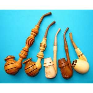   of 5 wooden Hand Carved Tobacco Smoking Pipes Pipe #1 