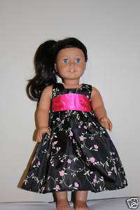 Doll Clothes fit American Girl Black Floral Print Dress  
