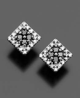 14k White Gold Earrings, Black and White Diamond Square Studs (1/4 ct 