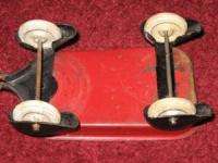 ANTIQUE VINTAGE SMALL MINIATURE RED TOY WAGON WITH BLACK FENDERS 